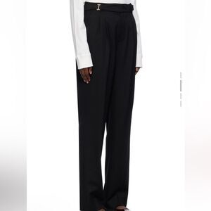 Ssense Lesugiatelier Black Wool Blend Pleated Tuxedo Trousers w Box Chain Belt